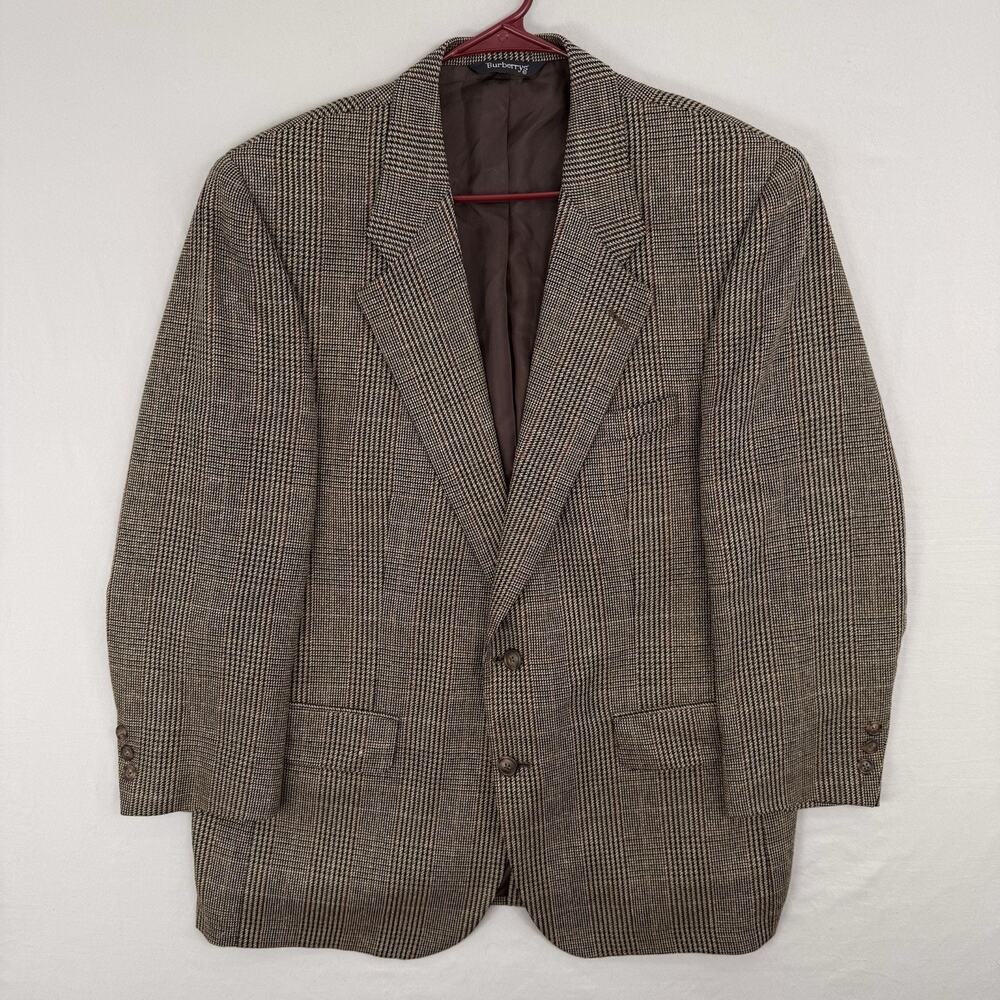 Vintage Burberrys Tan Tweed Wool Blazer Jacket Sport Coat Mens 44R Made In USA